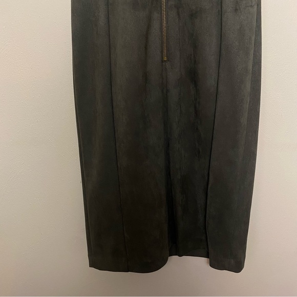 NWT  Calvin Klein Elegant Olive Green Suede Sheath Sleeveless Midi Dress Sz 8 - Picture 11 of 15